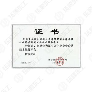 辽宁省中小企业公共技术服务平台证书